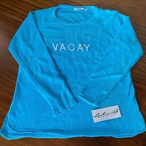 NWT LULU B Soft  Chenille VACAY Embroidered Fleece Sweater Aqua Turquoise Medium